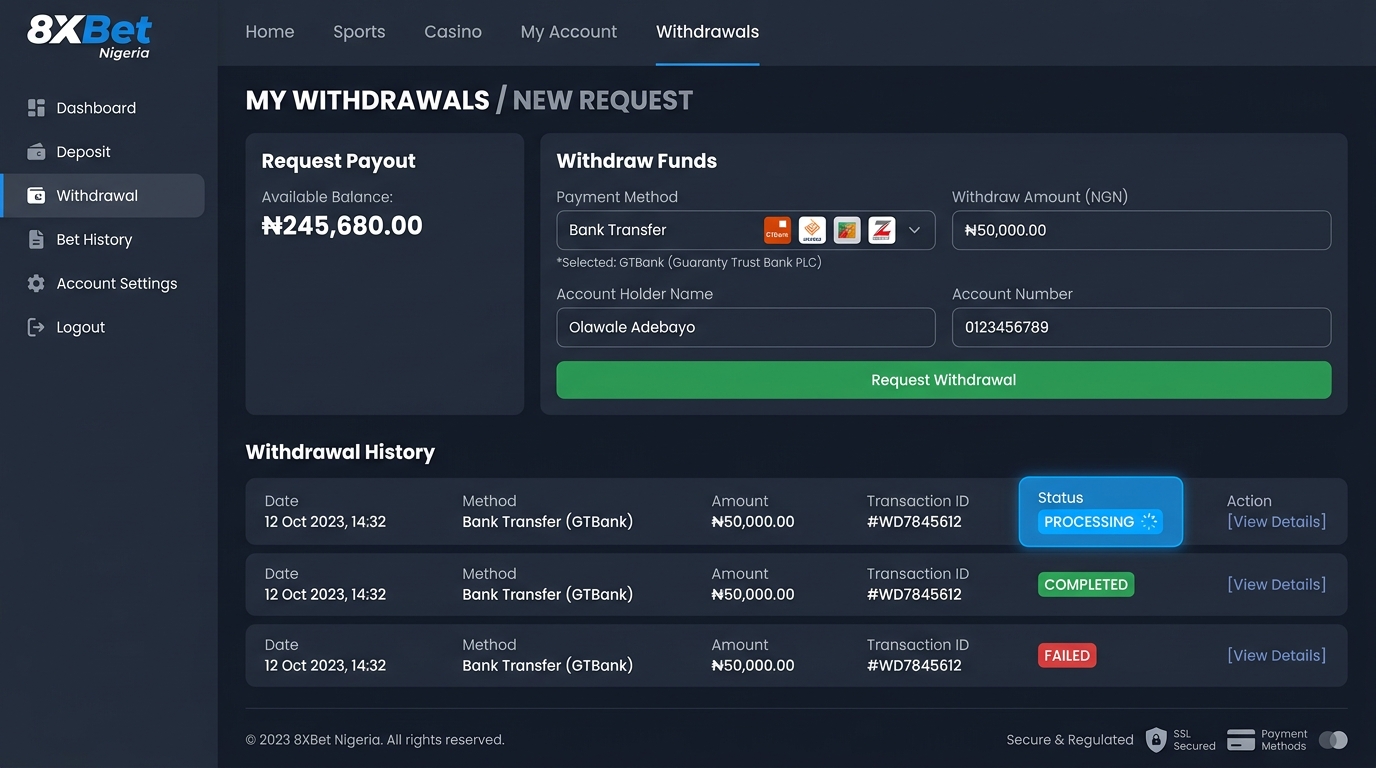 8XBET Withdrawals
